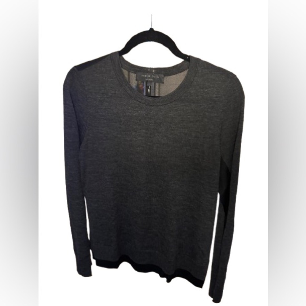 Rag & Bone Black & Grey Two-Tone Wool Crewneck Top Size Large
